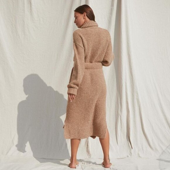 Lunya Chunky Knit Wool Open Belted Robe Deep Pockets Delicate Tan Size L/XL - Picture 12 of 12